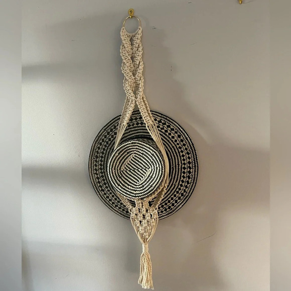 Boho Hat  Hanger Macrame Natural Handcrafted Wall Hanging One Size - Picture 3 of 13